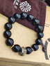 石玥珠寶14mm天然黑曜石手串銀護身符六字真言轉運珠手鏈男女士款水晶瑪瑙 曬單實(shí)拍圖