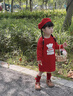 Auro Mesa女童針織連衣裙秋冬可愛(ài)小熊紅色女寶寶長(cháng)袖毛衣喜慶周歲新年裙子 紅色 90 曬單實(shí)拍圖