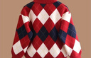 La Chapelle拉夏貝爾兒童秋冬毛衣新款男童加厚保暖針織衫女童菱形格加絨上衣 紅色 130 建議身高121-130cm 曬單實(shí)拍圖