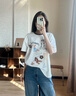 茵曼（INMAN）趣味萌寵印花撞色100棉T恤2026春季女裝新款白色寬松短袖上衣 白色 S 曬單實(shí)拍圖