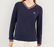 ELLE ACTIVE設計感撞色V領(lǐng)長(cháng)袖T恤女士初秋時(shí)尚休閑運動(dòng)百搭拼色內搭上衣女 藏青色 XL 曬單實(shí)拍圖