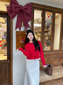森馬（Semir）新年騏驥紅色毛衣女短款假兩件收腰上衣2026新款蕾絲下擺兩穿內搭 【新年紅】紅色調00366 S 曬單實(shí)拍圖