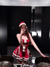 啄木鳥(niǎo)醉尤*圣誕節日cosplay服性感套裝紅色絲絨束腰掛脖裙新年約會(huì )戰袍 掛脖圣誕裙+同款襪+圣誕帽 均碼 曬單實(shí)拍圖