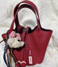 toutou生日情人節禮物水桶包頭層牛皮菜籃子女本命年馬年紅色單肩斜挎包 曬單實(shí)拍圖