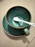 器物集 拿鐵咖啡杯陶瓷窯變復古咖啡杯碟套裝拉花杯高檔精致卡布杯300ml 翡翠綠300ml-咖啡杯碟+勺子 曬單實(shí)拍圖