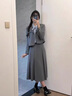 老師正式場(chǎng)合正裝女套裝大學(xué)生教資面試輕職場(chǎng)穿搭小個(gè)子通勤西服 灰色外套＋9129裙 M 曬單實(shí)拍圖