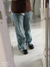 每時(shí)加絨闊腿牛仔褲女2025秋冬新款保暖顯瘦高腰直筒褲8256藍M 曬單實(shí)拍圖