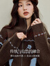 茵曼（INMAN）茵曼絨感提花翻領(lǐng)毛衣2025秋女裝新款保暖針織開(kāi)衫外套 咖色 M 曬單實(shí)拍圖