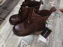 SUSTYLE奢侈高端品牌馬丁靴女士真皮短靴厚底2025秋冬粗跟百搭休閑短筒靴 棕色加絨 36 曬單實(shí)拍圖
