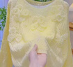 皮爾卡丹（pierre cardin）氛圍感黃色花朵釘珠鏤空微透針織衫春秋時(shí)尚百搭軟糯慵懶風(fēng)毛衣女 黃色 均碼 80-140斤可穿 曬單實(shí)拍圖