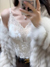 杰麗·莫克（Jerrie Mock）高級感性感蕾絲保暖衣吊帶背心女內搭t恤帶胸秋冬絲絨打底衫上衣 仙女白【輕奢法式 性感內搭】 L 120-135斤 曬單實(shí)拍圖