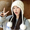皮爾卡丹（pierre cardin）秋冬季加絨加厚護耳毛線(xiàn)帽子女兔毛混紡毛球保暖帽純色百搭顯臉小 白色 均碼55-58cm 曬單實(shí)拍圖