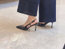 ZARA秋冬新款女鞋黑色高跟鞋女尖頭穆勒鞋細跟包頭涼鞋后拉帶單鞋 黑色 交叉帶穆勒鞋 腳胖/腳寬建 38 曬單實(shí)拍圖