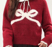 MJ STYLE騏驥紅蝴蝶結短款毛衣女2026冬季甜美風(fēng)設計感圓領(lǐng)內搭針織衫上衣 曬單實(shí)拍圖