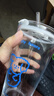 可愛(ài)小狗小貓印字雙飲口玻璃杯玻璃吸管杯帶蓋防摔耐高溫杯子 藍色小狗印字一套 480ml 1只 曬單實(shí)拍圖