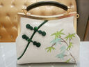 袋鼠（KANGAROO）富貴竹刺繡手提包包女流蘇包七夕大包盤(pán)扣裝飾中國風(fēng)優(yōu)雅旗袍包 銀白-竹子刺繡 曬單實(shí)拍圖