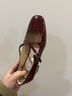 百麗（Belle）氣質(zhì)小方頭牛皮瑪麗珍鞋女2026春新質(zhì)感高跟單鞋BR515AQ6預售 酒紅色 35 曬單實(shí)拍圖