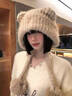 目丸新款秋冬季日系可愛(ài)軟萌耳朵毛絨帽子女保暖混色針織毛線(xiàn)套頭帽潮 卡其色小熊帽【絨球綁繩款】 曬單實(shí)拍圖