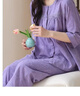秋鹿睡衣女【牡丹花】梭織提花棉25夏新款高級感七分袖家居服套裝 香芋紫 /七分袖九分褲 L 曬單實(shí)拍圖