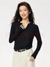 佐丹奴長(cháng)袖T恤女彈力針織打底衫純色小V領(lǐng)收腰上衣女05325797 曬單實(shí)拍圖