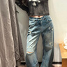 UR2025秋季新款女裝潮流涂鴉破洞磨破彎刀牛仔長(cháng)褲UYV850150 藍色 27 曬單實(shí)拍圖