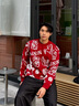 森馬（Semir）新年騏驥紅丨國博衍藝聯(lián)名26春季毛衫男提花情侶紅色毛衣商場(chǎng)同款 曬單實(shí)拍圖