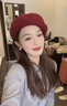 鑫諾翔毛呢帽子女士貝雷帽秋冬百搭畫(huà)家帽蓓蕾帽毛呢禮帽冬天時(shí)尚南瓜帽 紅色 均碼 曬單實(shí)拍圖