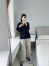 安之伴睡衣女春秋寬松大碼時(shí)尚圓點(diǎn)可外穿長(cháng)袖長(cháng)褲女士家居服 基本黑 L 曬單實(shí)拍圖