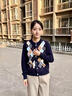 納奧蒂爾開(kāi)衫女短款毛衣外套菱形格子針織羊毛衫衫女春季冬內搭打底衫 藏藍色 L （建議105-120斤） 曬單實(shí)拍圖