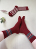 薩拉維夫（SLLAVIF）酒紅色襪子女款冬款2026馬年新款酒紅色本命年新年襪冬天禮物長(cháng)襪 波點(diǎn)+二杠+愛(ài)心+麻花 4雙 均碼 曬單實(shí)拍圖