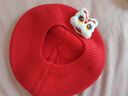 嬰兒帽子紅色秋冬寶寶周歲貝雷帽0-1歲百日宴醒獅拜年毛線(xiàn)圣誕帽 可愛(ài)風(fēng)白色醒獅紅色貝雷帽（頭圍37-45cm） 曬單實(shí)拍圖