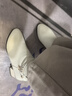 啄木鳥(niǎo)真皮白色短靴女2025新款春秋單靴加絨中跟時(shí)尚單鞋女軟底媽媽大碼 米色布里-跟高4厘米 35 曬單實(shí)拍圖