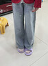 唐獅（TonLion）女童加絨牛仔褲春季新款刺繡牛仔長(cháng)褲顯高顯瘦直筒褲潮 淺藍 140 曬單實(shí)拍圖