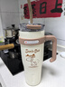 史努比（SNOOPY）保溫杯男女士巨無(wú)霸大容量辦公保溫保冷不銹鋼吸管杯配吸管1.1L咖 曬單實(shí)拍圖