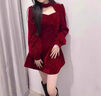 啄木鳥(niǎo)法式赫本風(fēng)元旦跨年女裝紅色小裙子金絲絨內搭打底連衣裙女秋冬裝 紅色 S 曬單實(shí)拍圖