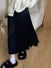 愛(ài)上町高檔灰色毛呢百褶半身裙女秋冬2025新款梨型身材長(cháng)裙復古a字傘裙 黑色 均碼 -85-135斤 曬單實(shí)拍圖