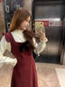 啄木鳥(niǎo)2026新款圣誕穿搭一整套裝韓系穿搭復古紅色背帶連衣裙子女秋冬季 洋裝【單件】 S 40/45kg 曬單實(shí)拍圖
