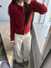 NAOTIEA意大利小帆船紅色本命年針織開(kāi)衫女2025秋冬品牌保暖打底內搭毛衣 酒紅色【圓領(lǐng)】 XL （建議125-140斤） 曬單實(shí)拍圖