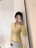 fingercroxxit女士長(cháng)袖T桖2025秋冬德絨內搭打底衫女磨毛長(cháng)袖t恤上衣修身顯瘦 小雞黃 【官方正品】 M （推薦90-100斤） 曬單實(shí)拍圖