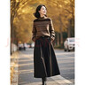 皮爾卡丹（pierre cardin）一線(xiàn)品牌韓版簡(jiǎn)約遮肉針織衫+半身裙秋冬款小眾感套裝女 咖色上衣+咖啡色半身裙【套裝】 4XL 建議146-165斤 曬單實(shí)拍圖