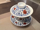 容山堂仿古青花陶瓷特大號八寶茶三才蓋碗茶杯家用泡茶碗功夫茶具 陶瓷青花三才蓋碗-心心相印 曬單實(shí)拍圖