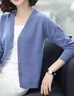 針織開(kāi)衫女新款寬松V領(lǐng)韓版百搭毛衣顯瘦上衣女士外套女裝 H9 藍色 L 曬單實(shí)拍圖
