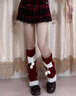 暢印蝴蝶結腿套女秋冬保暖護膝襪套學(xué)生可愛(ài)毛線(xiàn)針織堆堆襪少女蝴蝶結 紅底白蝴蝶結 均碼 曬單實(shí)拍圖