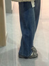 Olrain歐芮兒新款女裝秋冬季窄版直筒闊腿褲時(shí)尚顯高顯瘦牛仔褲 復古藍加絨 S 曬單實(shí)拍圖