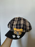JIOESC日系可愛(ài)眼鏡小熊格紋畫(huà)家帽子八角貝雷帽女秋冬大頭圍顯臉小復古 小熊格紋貝雷帽 曬單實(shí)拍圖