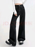 百圖betu女裝2025秋季新款牛仔闊腿高腰顯瘦潮流明線(xiàn)撞色褲子2509X01 黑色 S 曬單實(shí)拍圖