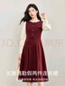 尚都比拉拼接假兩件連衣裙女春秋季新年紅花邊圓領(lǐng)長(cháng)袖A字裙顯瘦中長(cháng)裙子 曬單實(shí)拍圖