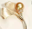 GiO珠寶 南洋金珍珠胸針18K金銀杏葉胸針圣誕節禮物送老婆 18K金 珍珠9-10mm 曬單實(shí)拍圖