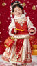 萌乎福綿綿 漢服女童拜年服秋冬加厚喜慶新年裝 裙子套裝 紅色 90 曬單實(shí)拍圖