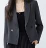 特洛曼短款休閑西裝外套女春秋2026新款通勤OL法式氣質(zhì)女款西服上衣深灰 曬單實(shí)拍圖